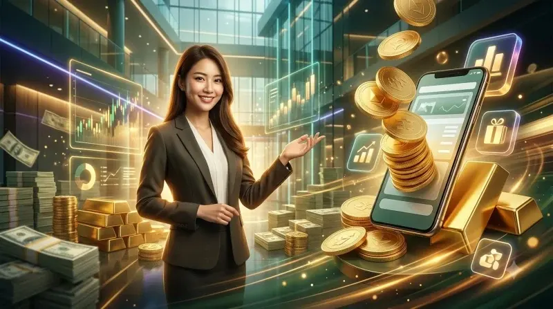 Vương miện vàng và chip poker với mũi tên chỉ lên tượng trưng cho cơ hội thành công